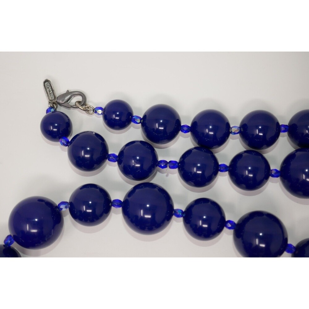 Ben-Amun Cobalt Navy Blue Chunky Beaded Necklace with Lobster Clasp - Picture 5 of 8